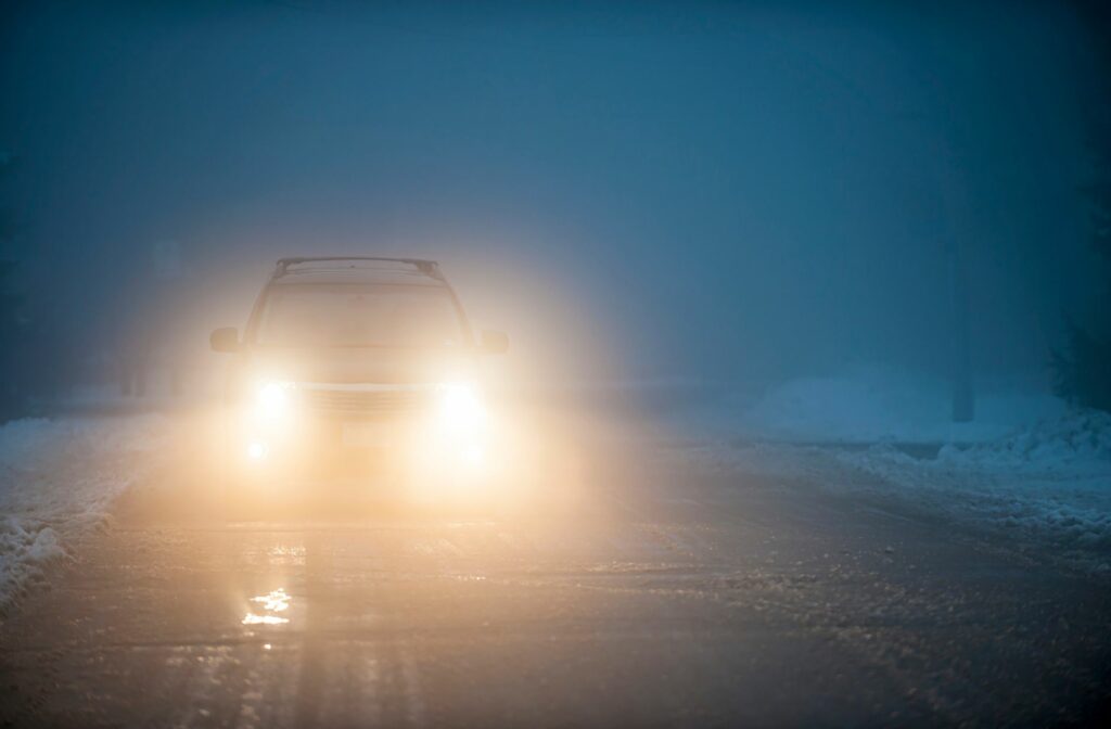 Auto met felle koplampen